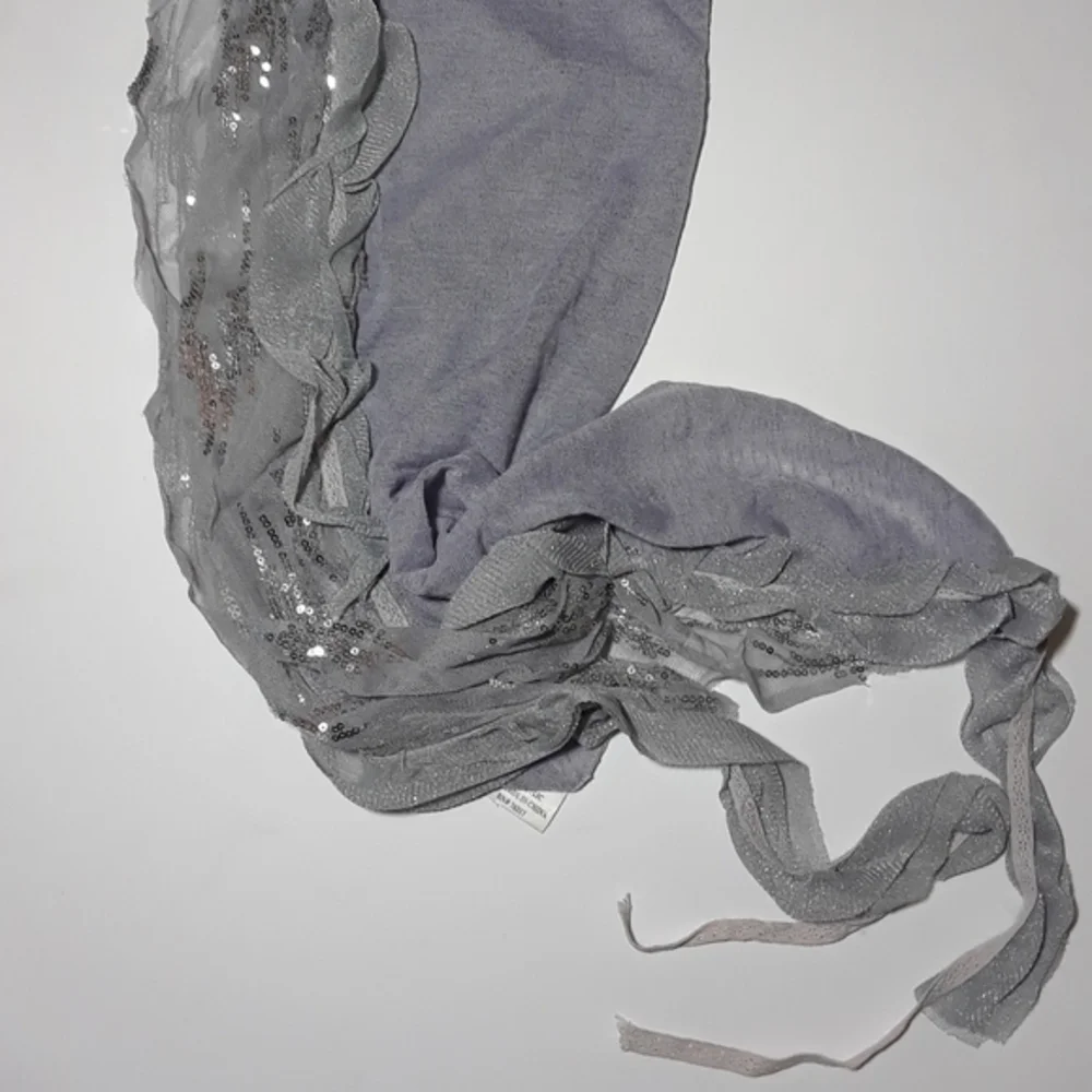 Mixed Materials Sequin Trimmed Frilly Scarf